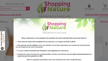 Page d'accueil du site : Shopping Nature