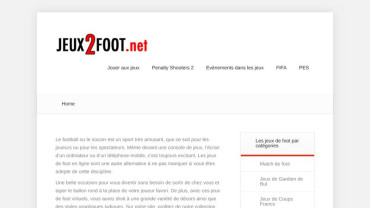 Page d'accueil du site : Jeux 2 Foot