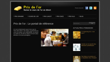 Page d'accueil du site : Prixdelor.info