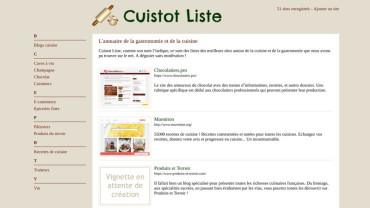 Page d'accueil du site : Cuistot Liste