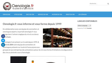 Page d'accueil du site : Oenologie.fr