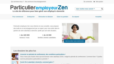 Page d'accueil du site : Particulier Employeur Zen