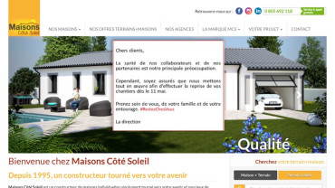 Page d'accueil du site : Maisons Côté Soleil