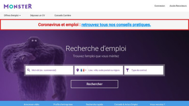 Page d'accueil du site : Monster.fr