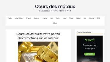 Page d'accueil du site : Cours Des Metaux