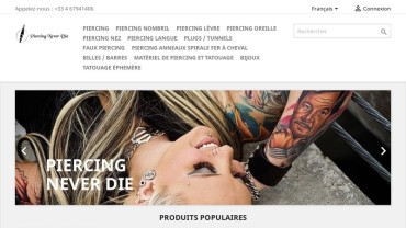 Page d'accueil du site : Piercing Never die