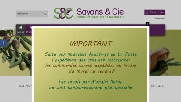 Page d'accueil du site : Savons et Cie