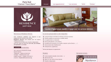 Page d'accueil du site : Résidence services