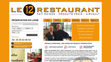 Page d'accueil du site : Le 12 Restaurant