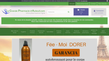 Page d'accueil du site : Grande pharmacie d'Auteuil