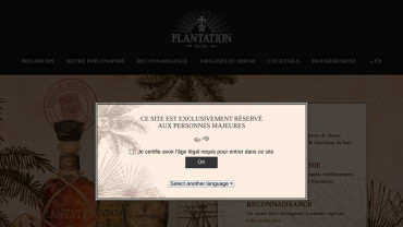 Page d'accueil du site : Plantation Rhum