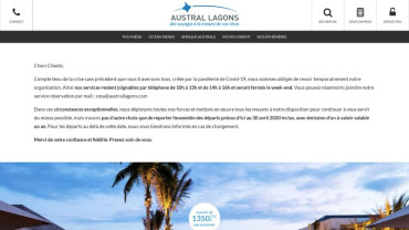 Page d'accueil du site : Austral Lagons 