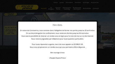 Page d'accueil du site : Espace Pneus