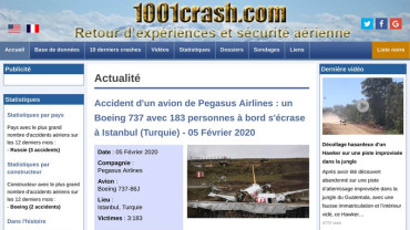 Page d'accueil du site : 1001 Crash 