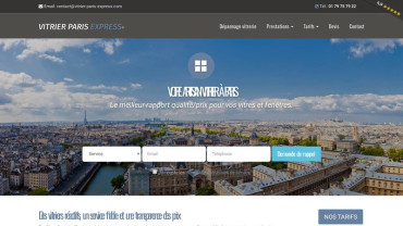 Page d'accueil du site : Vitrier Paris Express