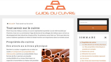 Page d'accueil du site : Prix Cuivre