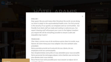 Page d'accueil du site : Hôtel Aramis