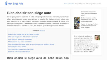 Page d'accueil du site : Mon Siège Auto