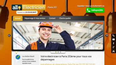 Page d'accueil du site : Allo-Electricien Paris 20