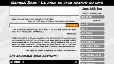 Page d'accueil du site : Gaming Zone